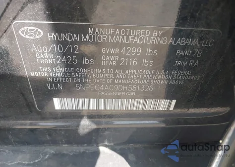 2013 Hyundai Sonata Limited from USA, damaged, VIN 5NPEC4AC9DH581326